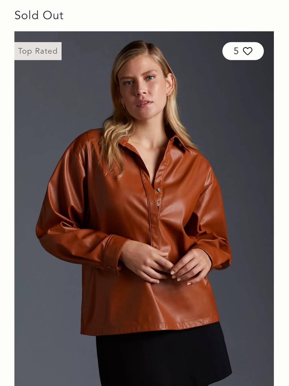 Anthropologie Faux Leather Shirt in Caramel Brown